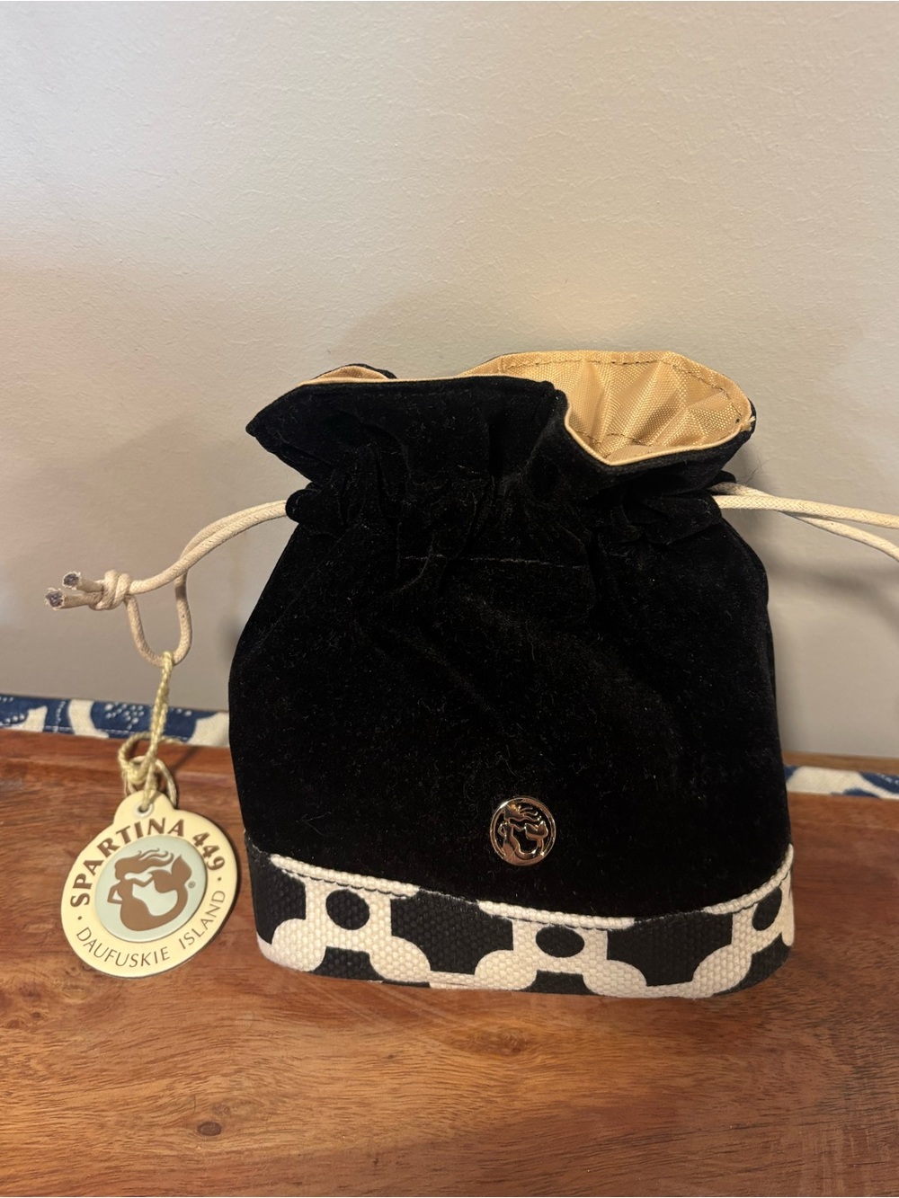 Spartina 449 black drawstring pouch / bag NWT